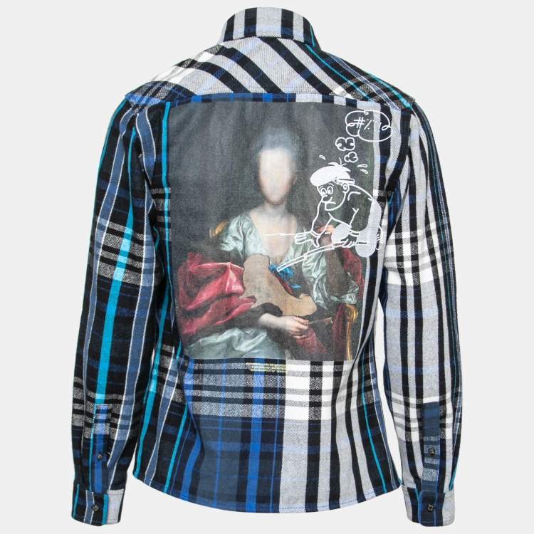 Pre Owned Off-White Blue Printed Checked  Flannel Shirt M