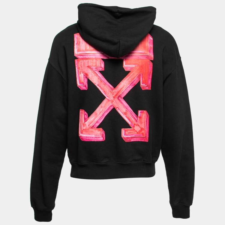 Pre Owned Off-White Black Logo Printed Cotton Hoodie S