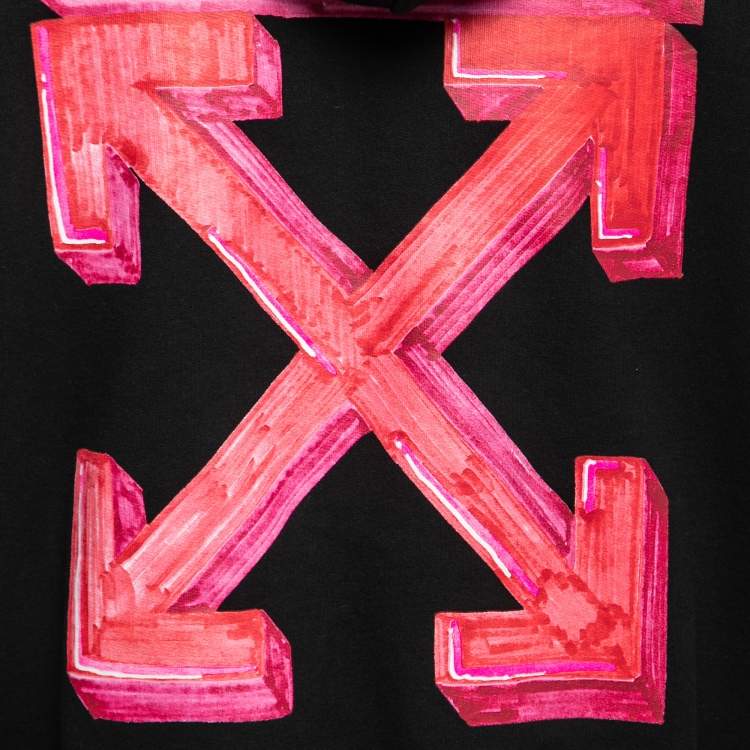 Pre Owned Off-White Black Logo Printed Cotton Hoodie S