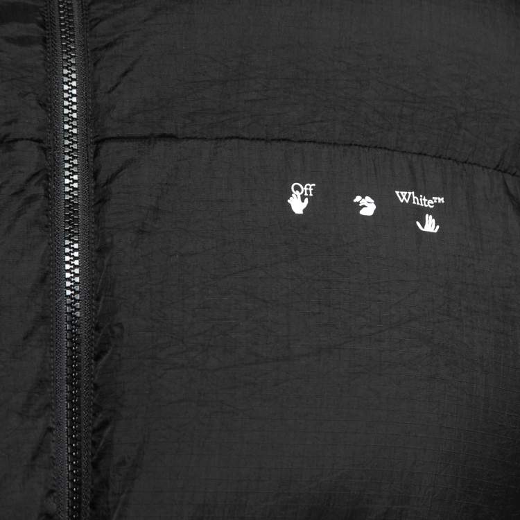 Pre Owned Off-White Black Synthetic Logo Print Down Puffer Jacket XS