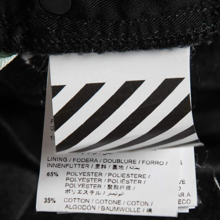 Pre Owned Off-White Black Distressed Denim Logo Print Jeans M Waist 32"
