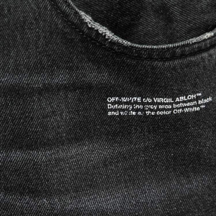 Pre Owned Off-White Black Distressed Denim Logo Print Jeans M Waist 32"