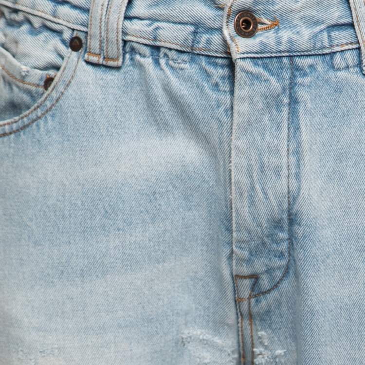 Pre Owned Off-White Light Blue Distressed Denim Jeans S Waist 31"