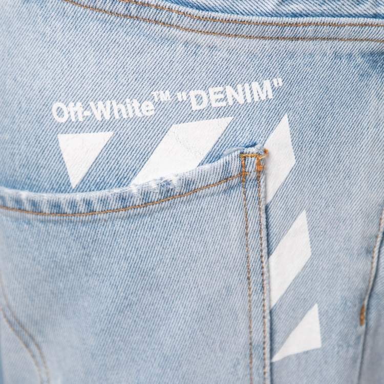 Pre Owned Off-White Light Blue Distressed Denim Jeans S Waist 31"