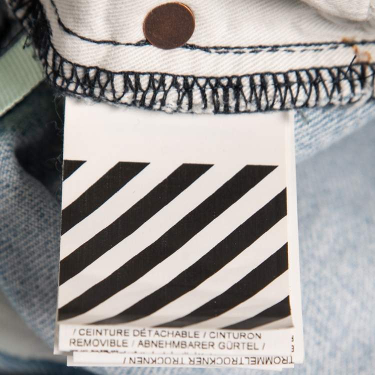 Pre Owned Off-White Light Blue Distressed Denim Jeans S Waist 31"