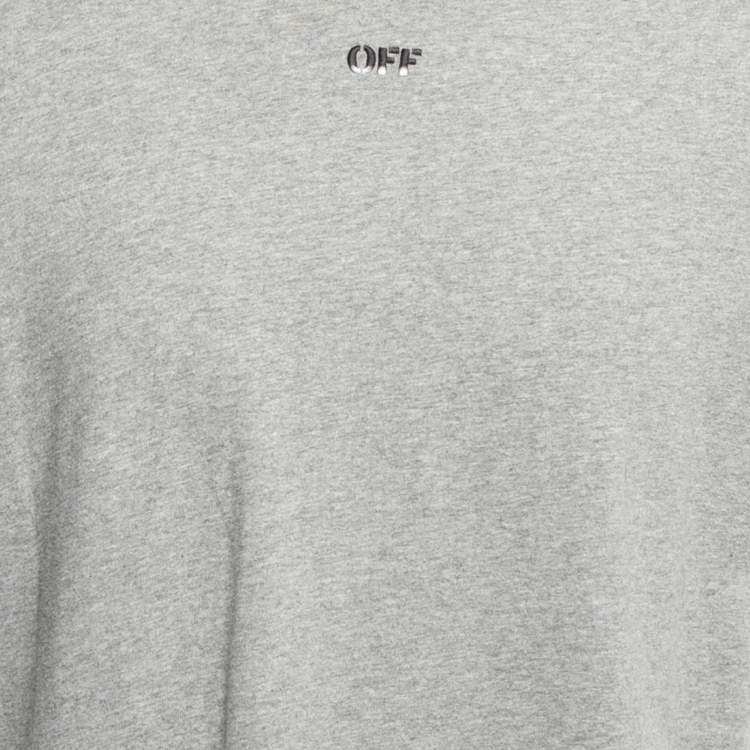 Pre Owned Off-White Grey Cotton Logo Embroidered Asymmetric Hemline T-Shirt L