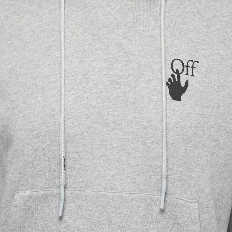 Pre Owned Off-White Grey Cotton Logo Print Hooded Sweatshirt S
