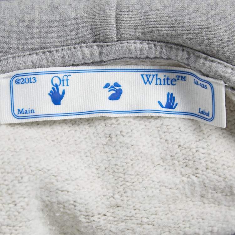 Pre Owned Off-White Grey Cotton Logo Print Hooded Sweatshirt S