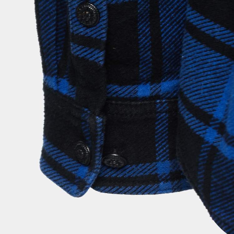 Pre Owned Off-White Blue Checked Quote Flannel Long Sleeve Shirt L