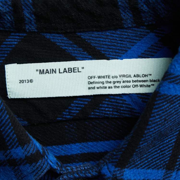 Pre Owned Off-White Blue Checked Quote Flannel Long Sleeve Shirt L