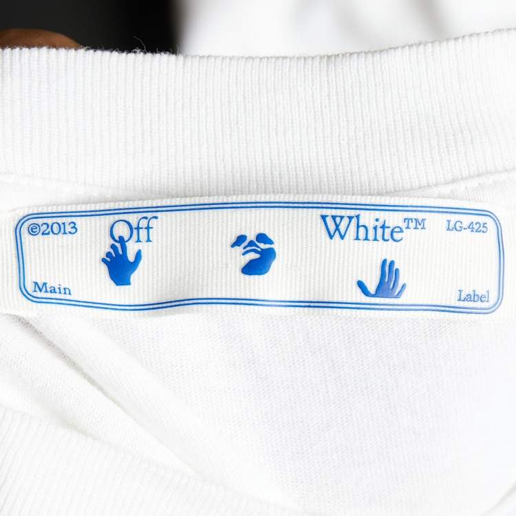 مملوكة مسبقًا Off-White White Spray Logo Printed Cotton Crewneck T-Shirt S