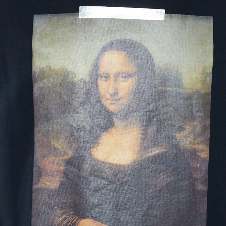 Pre Owned Off-White Black Mona Lisa Printed Cotton Knit Crewneck Sweatshirt S