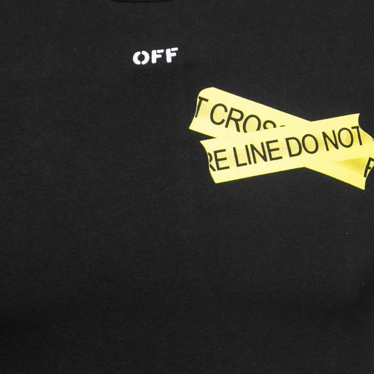 Pre Owned Off-White Black Printed Cotton Long Sleeve T-Shirt XXS