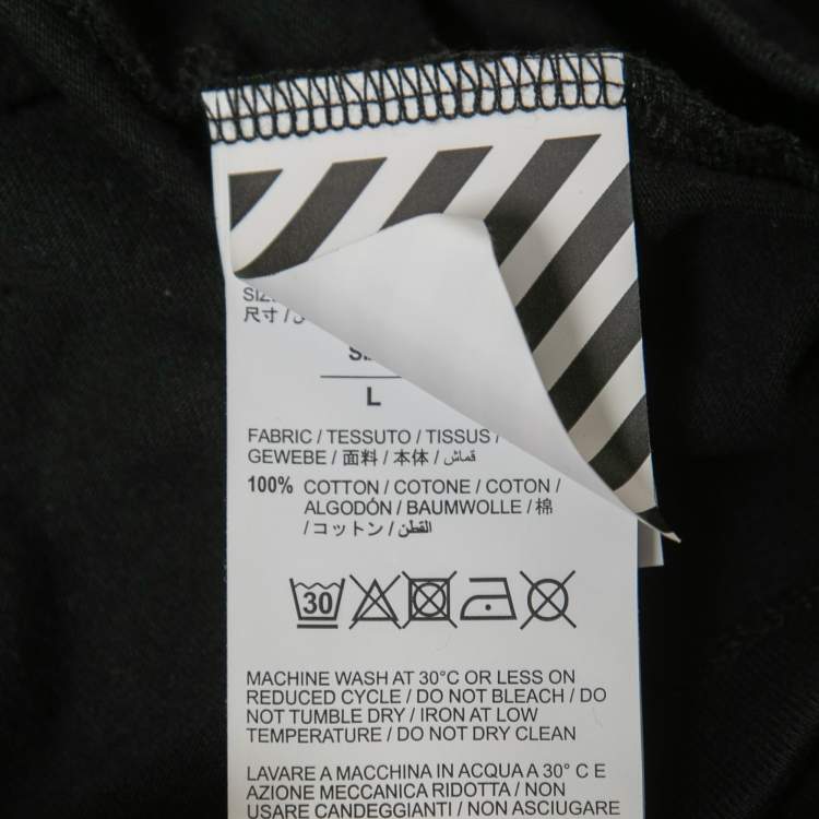 Pre Owned Off-White Black Printed Cotton Crew Neck Short Sleeve T-Shirt L