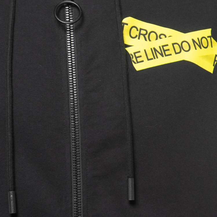Pre Owned Off-White Black Jersey Cotton Do not Cross Line Print Hoodie S