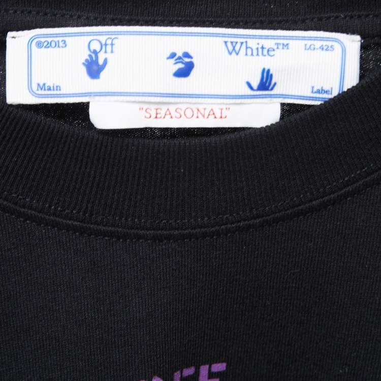 Pre Owned Off-White Black Logo Printed Cotton Crewneck T-Shirt S