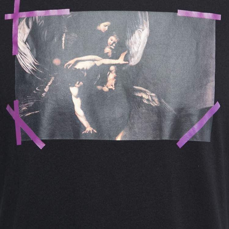 Pre Owned Off-White Black Logo Printed Cotton Crewneck T-Shirt S