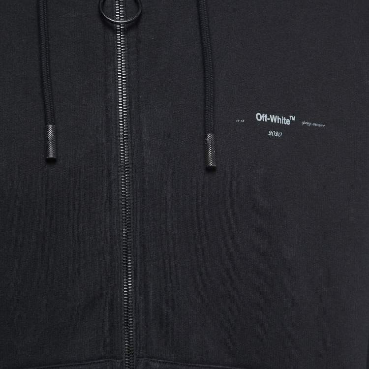 Pre Owned Off-White Black Printed Cotton Zip Front Hooded Jacket M