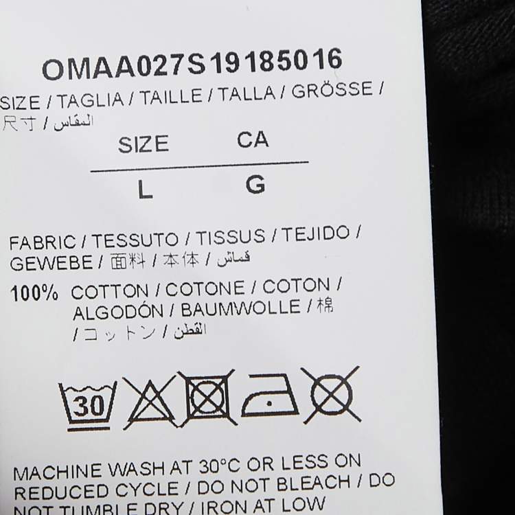 Pre Owned Off-White Black Printed Cotton Crew Neck Half Sleeve T-Shirt L