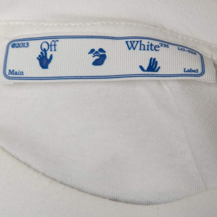 Pre Owned Off-White White Logo Print Cotton Oversized Crew Neck T-Shirt S