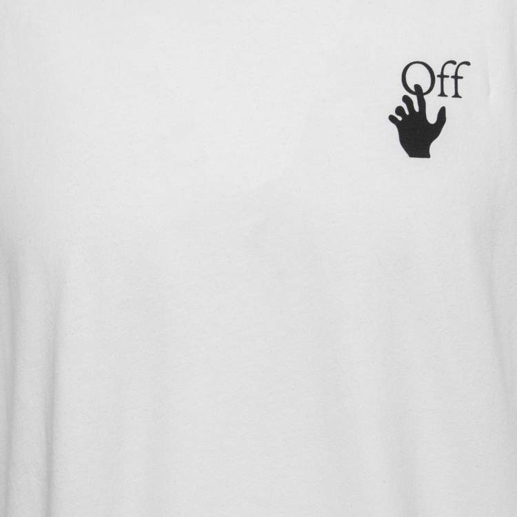 Pre Owned Off-White White Logo Print Cotton Oversized Crew Neck T-Shirt S