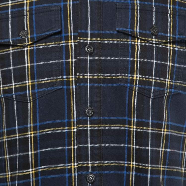 Pre Owned Off-White Navy Blue Checkered Cotton Button Front Shirt XS