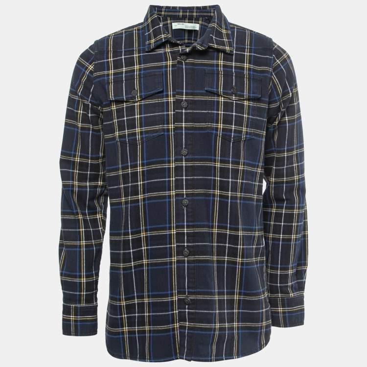 Pre Owned Off-White Navy Blue Checkered Cotton Button Front Shirt XS