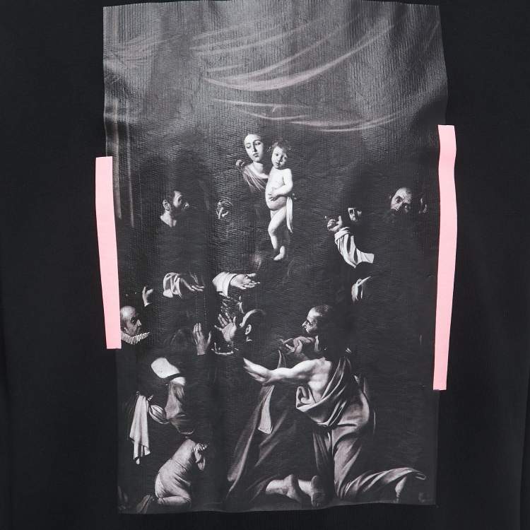 مملوكة مسبقًا Off-White Black Caravaggio Print Cotton Crew Neck Sweatshirt M