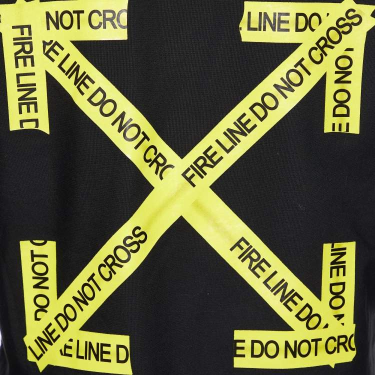 Pre Owned Off-White Black Cotton Firetape Printed Button Front Oversized Shirt M