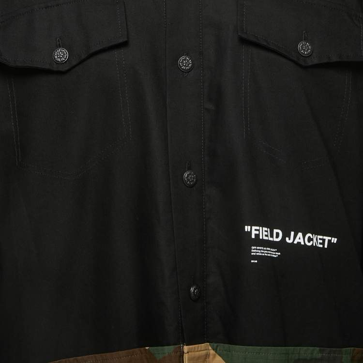 Pre Owned Off-White Black/Military Green Cotton Quote Split Button Front Jacket L