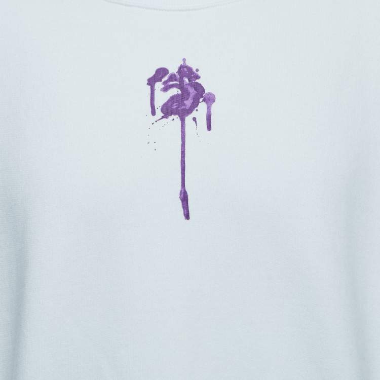 Pre Owned Off-White White Dripped Logo Print Cotton Crew Neck Sweatshirt M