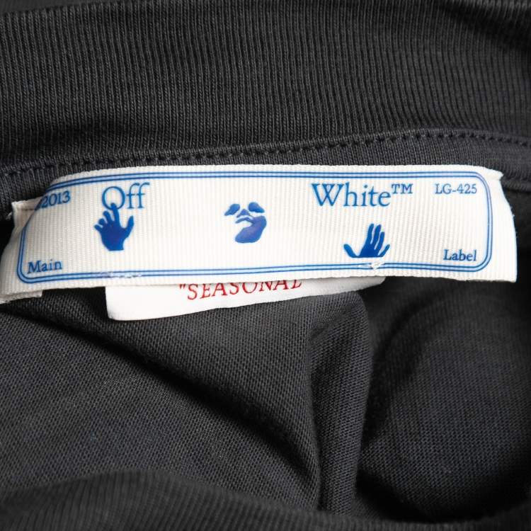 Pre Owned Off-White Seasonal Blue Logo Print Cotton Crew Neck Half Sleeve T-Shirt XL