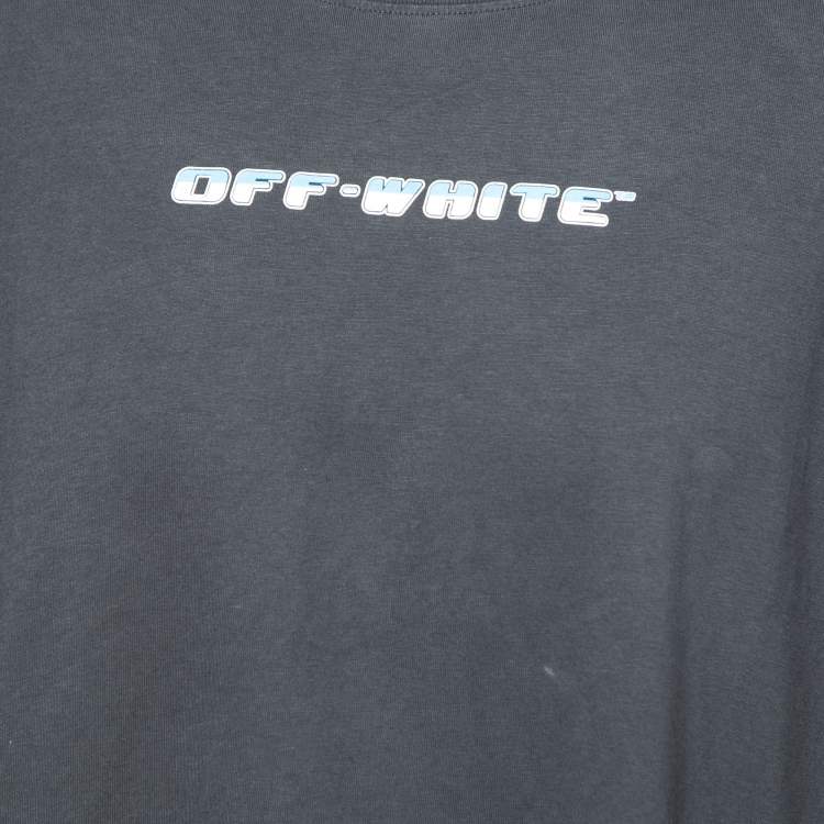 Pre Owned Off-White Seasonal Blue Logo Print Cotton Crew Neck Half Sleeve T-Shirt XL