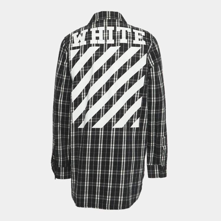 Pre Owned Off-White Black Plaid Cotton Button Front Full Sleeve Shirt L