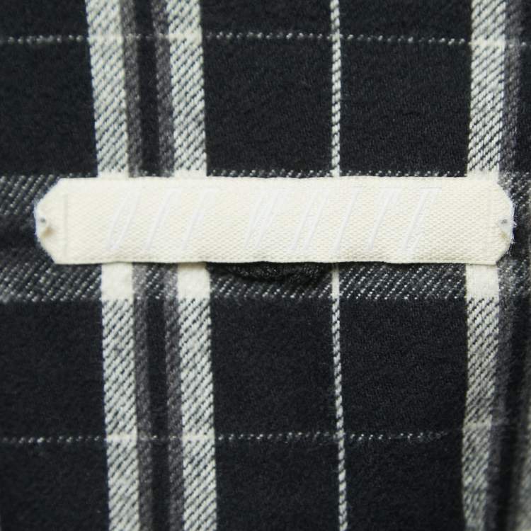 Pre Owned Off-White Black Plaid Cotton Button Front Full Sleeve Shirt L