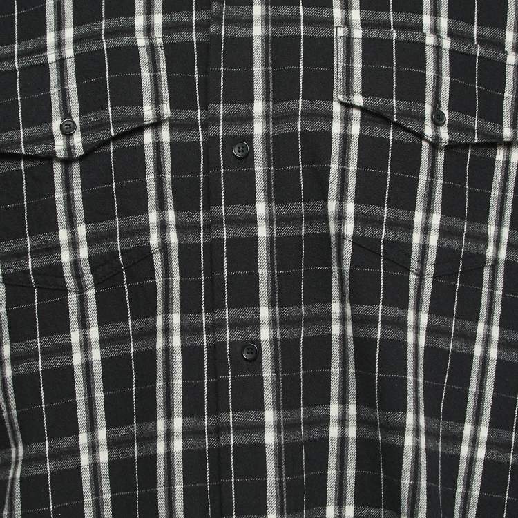 Pre Owned Off-White Black Plaid Cotton Button Front Full Sleeve Shirt L