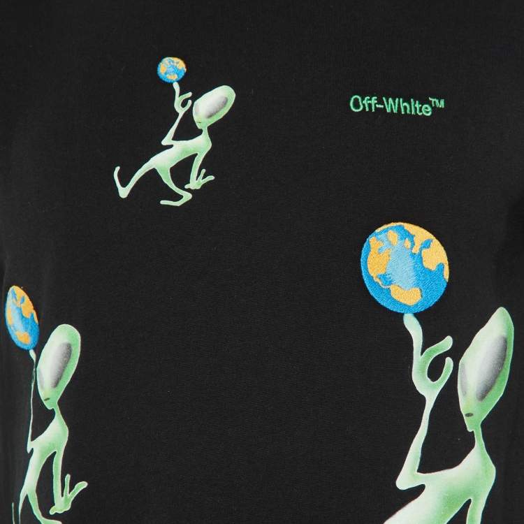 Pre Owned Off-White Black Alien Arrow Print Cotton Half Sleeve T-Shirt XS