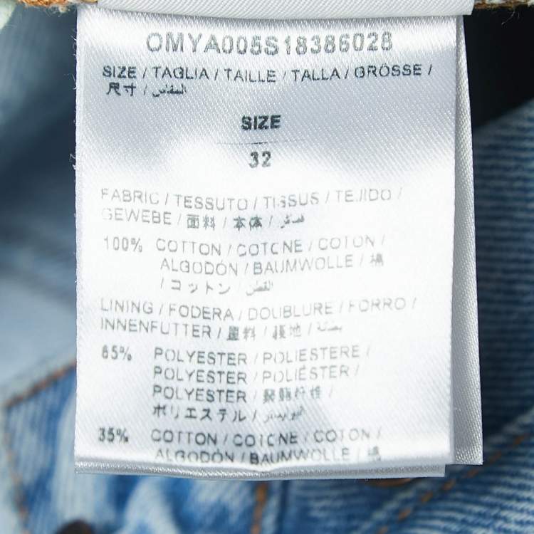 Pre Owned Off-White Light Blue Distressed Denim Buttoned Paperbag Waist Jeans M Waist 30"