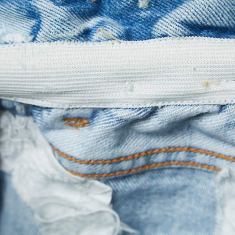Pre Owned Off-White Light Blue Distressed Denim Buttoned Paperbag Waist Jeans M Waist 30"