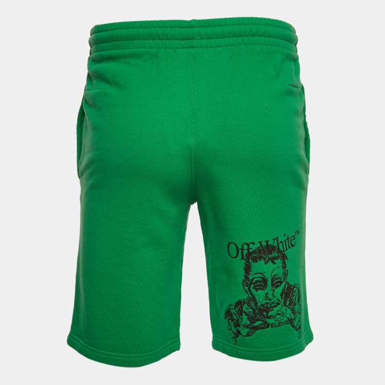 Pre Owned Off-White Green Cotton Printed Bermuda Shorts XS