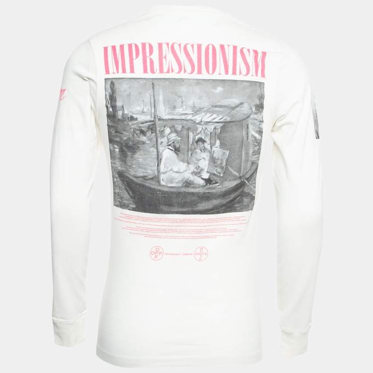 Pre Owned Off-White Cream Digital Print Cotton Full Sleeve T-Shirt XS