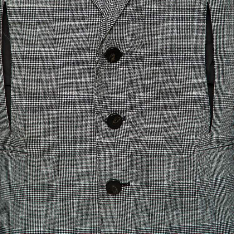 Pre Owned Off-White Black Checked Cotton & Wool Cut-Out Detail Oversized Jacket M