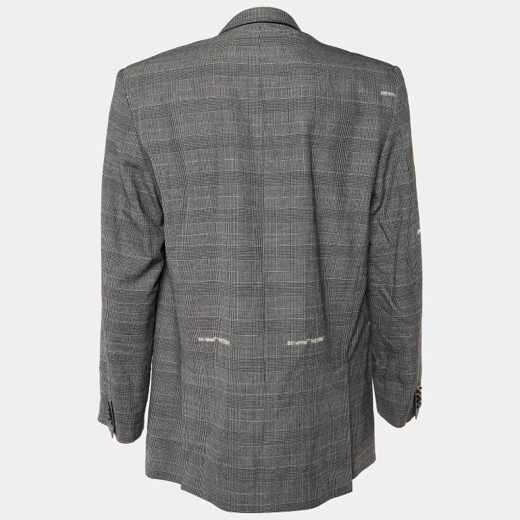 Pre Owned Off-White Black Checked Cotton & Wool Cut-Out Detail Oversized Jacket M
