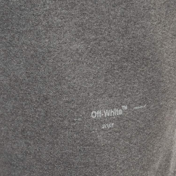 Pre Owned Off-White Grey Logo Print Cotton Drawstring  Joggers L