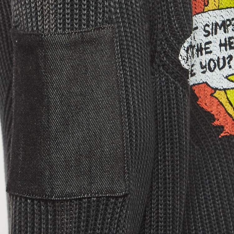 Pre Owned Off-White Charcoal Black Knit Flamed Bart Print Sweater M