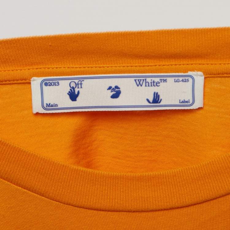 Pre Owned Off-White Dark yellow Logo Print Cotton Half Sleeve T-Shirt L