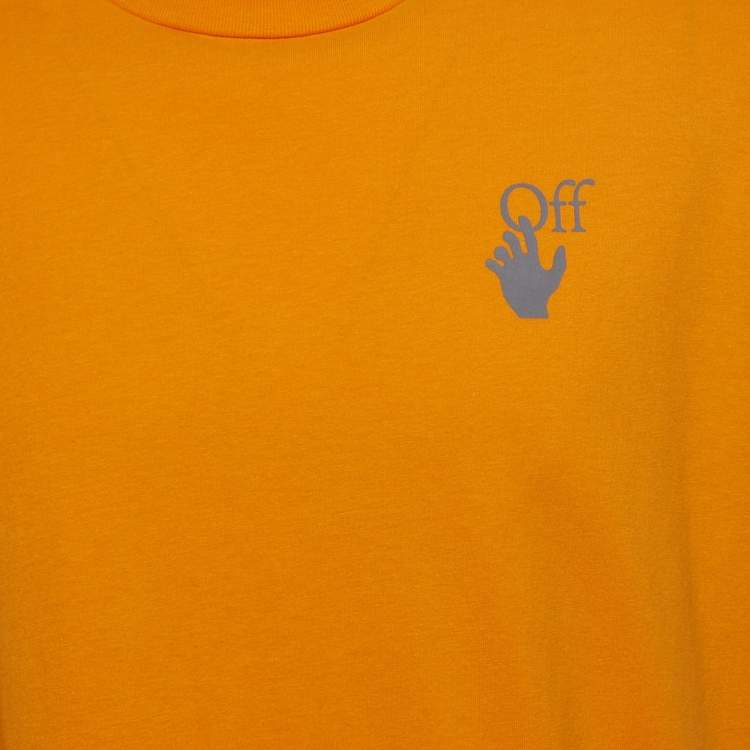 Pre Owned Off-White Dark yellow Logo Print Cotton Half Sleeve T-Shirt L