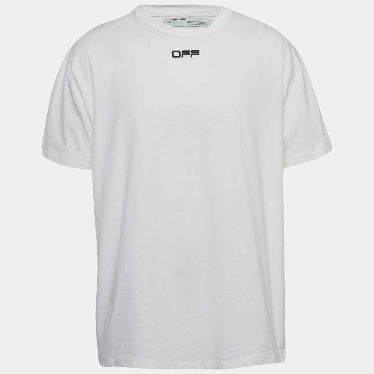 Pre Owned Off-White White Airport Tape print Cotton Half Sleeve T-Shirt S