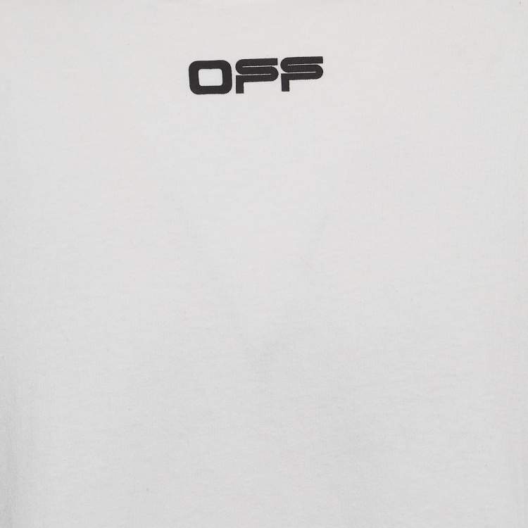 Pre Owned Off-White White Airport Tape print Cotton Half Sleeve T-Shirt S