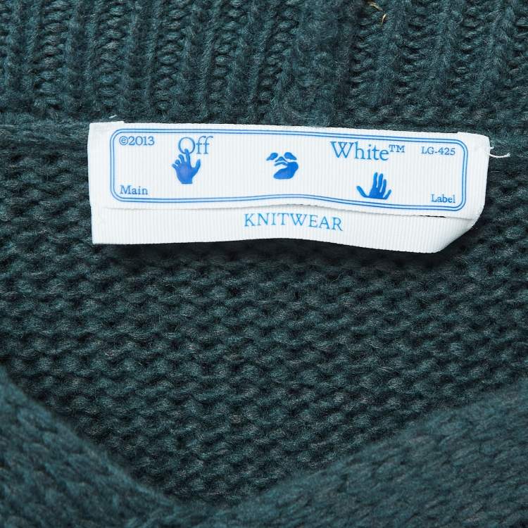 Pre Owned Off-White Green Logo Intarsia Wool Blend Knit Hoodie M